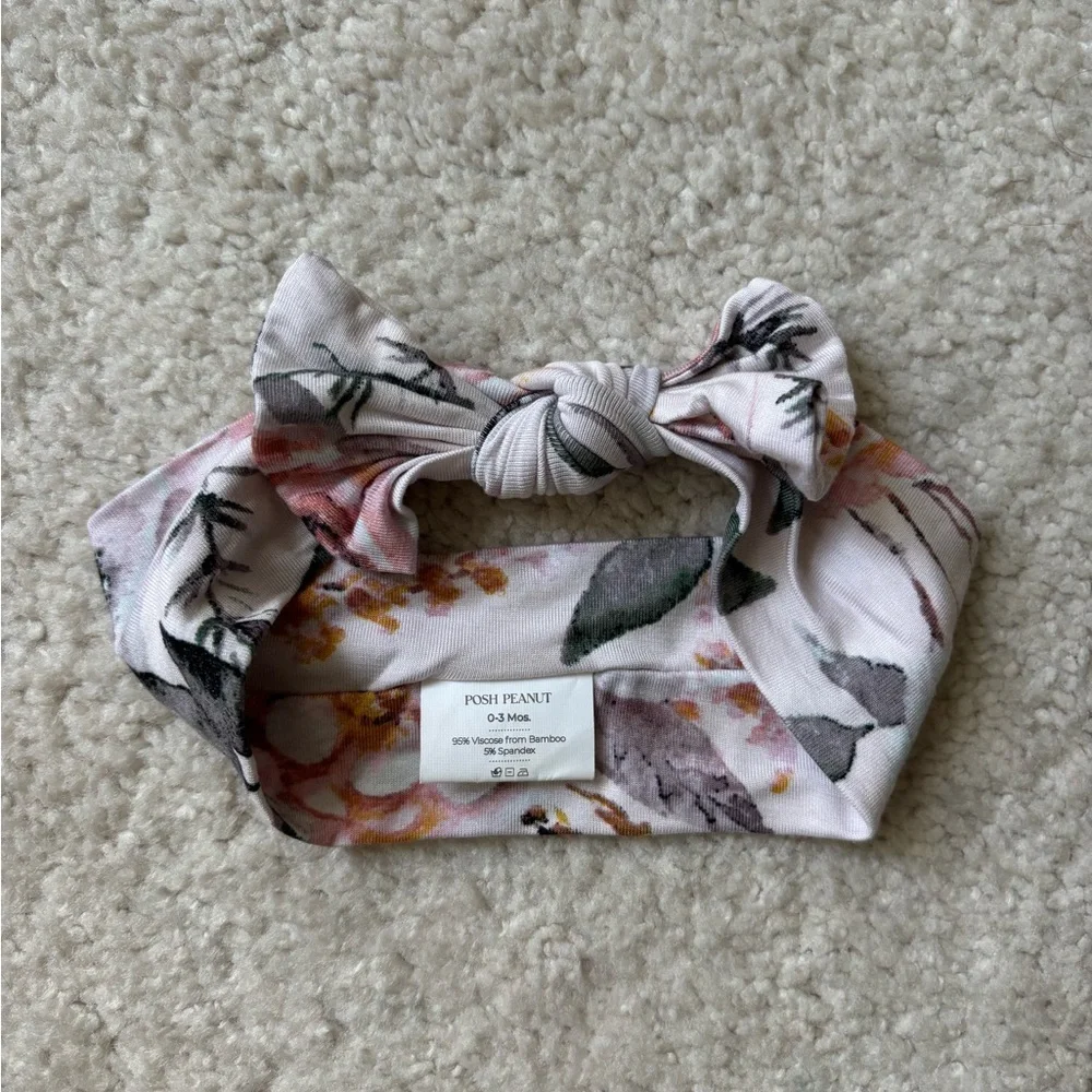 Posh Peanut “Harlow” Print  Pink and Gray Floral Headband Bow